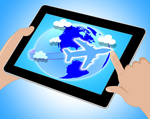 Image showing Flights Global Means Travel Guide And Worldly Tablet