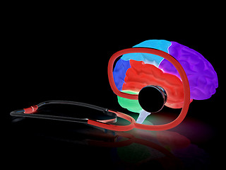 Image showing stethoscope and brain. 3d illustration