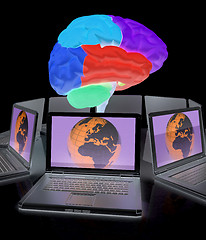 Image showing Global computer brain connected to the network. 3d render