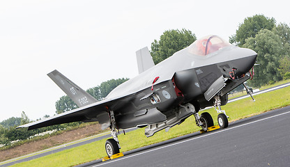 Image showing LEEUWARDEN, THE NETHERLANDS - JUNE 10, 2016: Dutch F-35 on the r