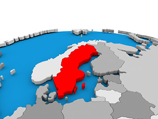 Image showing Sweden on globe in red