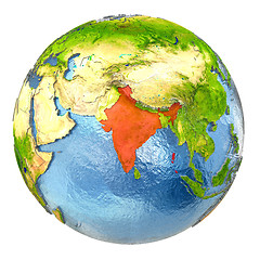 Image showing India in red on full Earth