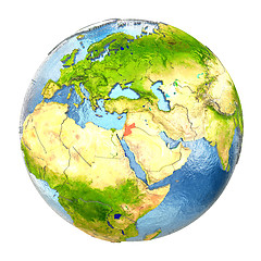 Image showing Jordan in red on full Earth