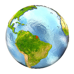 Image showing French Guiana in red on full Earth