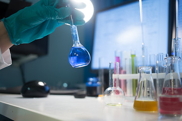 Image showing Laboratory table with chemical substances