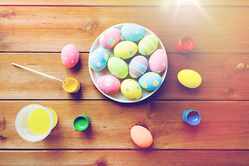 Image showing close up of colored easter eggs on plate