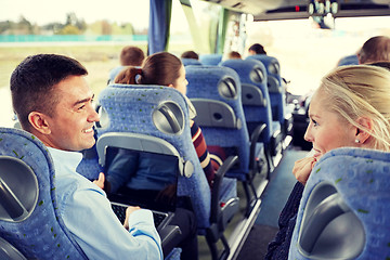 Image showing group of happy passengers in travel bus