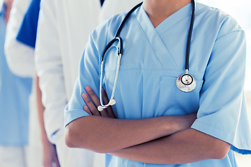 Image showing close up of african female nurse with stethoscope