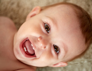 Image showing close up of happy little baby boy or girl face