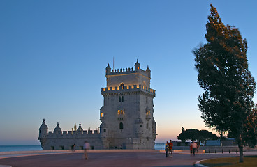 Image showing Torre de Belem at night, Lisbon, Portugal