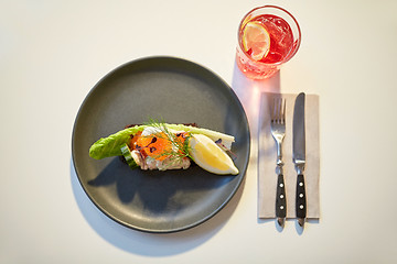 Image showing close up of toast skagen with caviar and bread