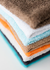 Image showing close up of stacked bath towels