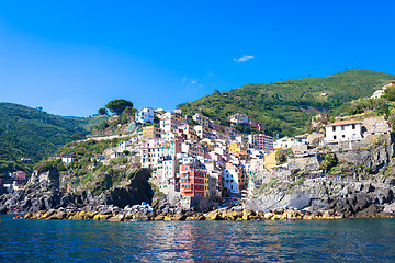 Image showing Riomaggiore in Cinque Terre, Italy - Summer 2016 - view from the