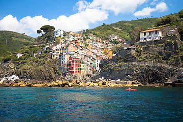 Image showing Riomaggiore in Cinque Terre, Italy - Summer 2016 - view from the