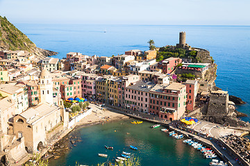 Image showing Vernazza in Cinque Terre, Italy - Summer 2016 - view from the hi