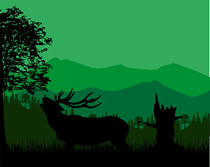 Image showing Silhouette of the deer in mountain