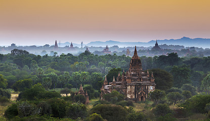 Image showing Bagan temple during golden hour 