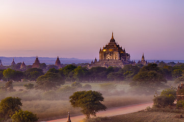 Image showing Bagan temple during golden hour 