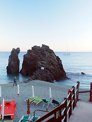 Image showing  Monterosso, Liguria, Italy, Cinque Terre, landmark rock on the 