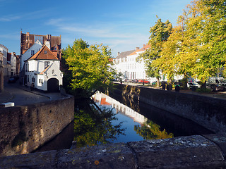 Image showing  editorial Bruges Belgium historic houses on canal Europe 