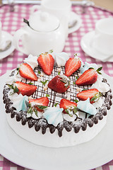 Image showing Tasty strawberry cream cake