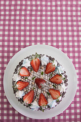 Image showing Tasty strawberry cream cake