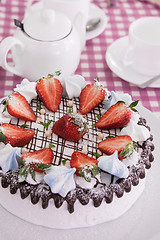 Image showing Tasty strawberry cream cake