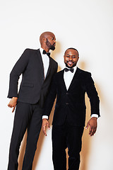 Image showing two afro-american businessmen in black suits emotional posing, g