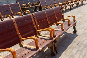 Image showing Comfortable seats made out of wood