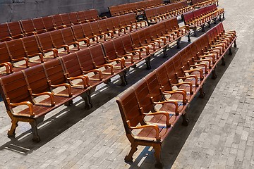 Image showing Comfortable seats made out of wood