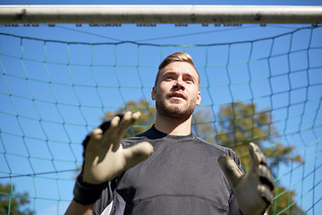 Image showing goalkeeper or soccer player at football goal