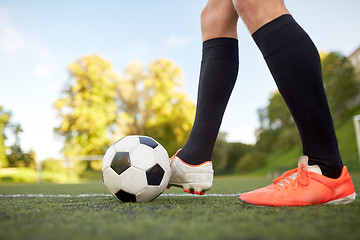 Image showing soccer player playing with ball on football field