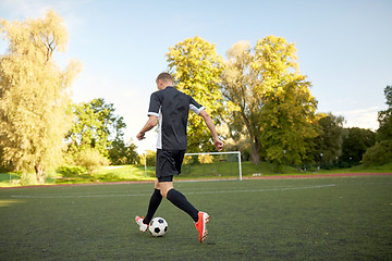 Image showing soccer player playing with ball on football field