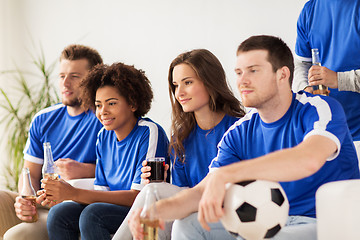 Image showing friends or football fans watching soccer at home