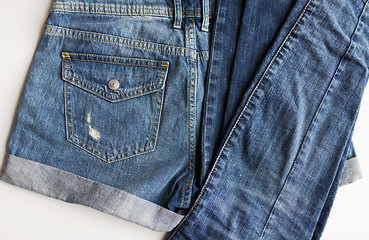 Image showing close up of denim pants or jeans with pocket