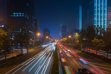 Image showing Light trails on motorway highway at night