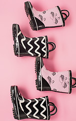 Image showing The Black and white rubber boots or gardening boots