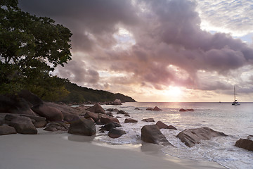 Image showing Sunset at Anse Lazio, Seychelles