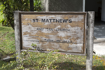 Image showing Sign at Saint Matthews church, Praslin island