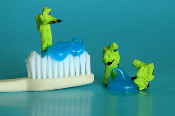 Image showing Miniature Workers Performing Dental Procedures. Dental Office Ar