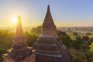 Image showing Bagan temple during golden hour 