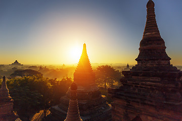 Image showing Bagan temple during golden hour 