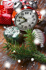 Image showing Clock and Christmas decorations