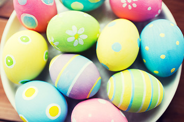 Image showing close up of colored easter eggs on plate