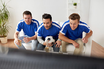 Image showing friends or football fans watching soccer at home