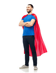 Image showing happy man in red superhero cape