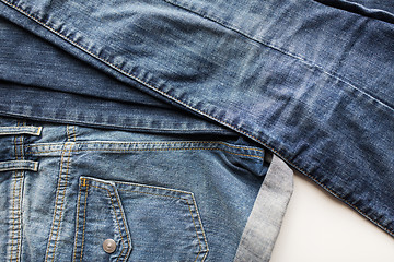 Image showing close up of denim pants or jeans with pocket