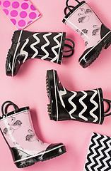 Image showing The Black and white rubber boots or gardening boots