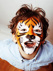 Image showing little cute boy with faceart on birthday party close up, little 