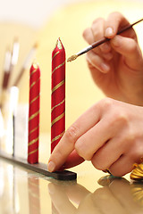 Image showing Candles Christmas decorations, traditional Christmas decorations.